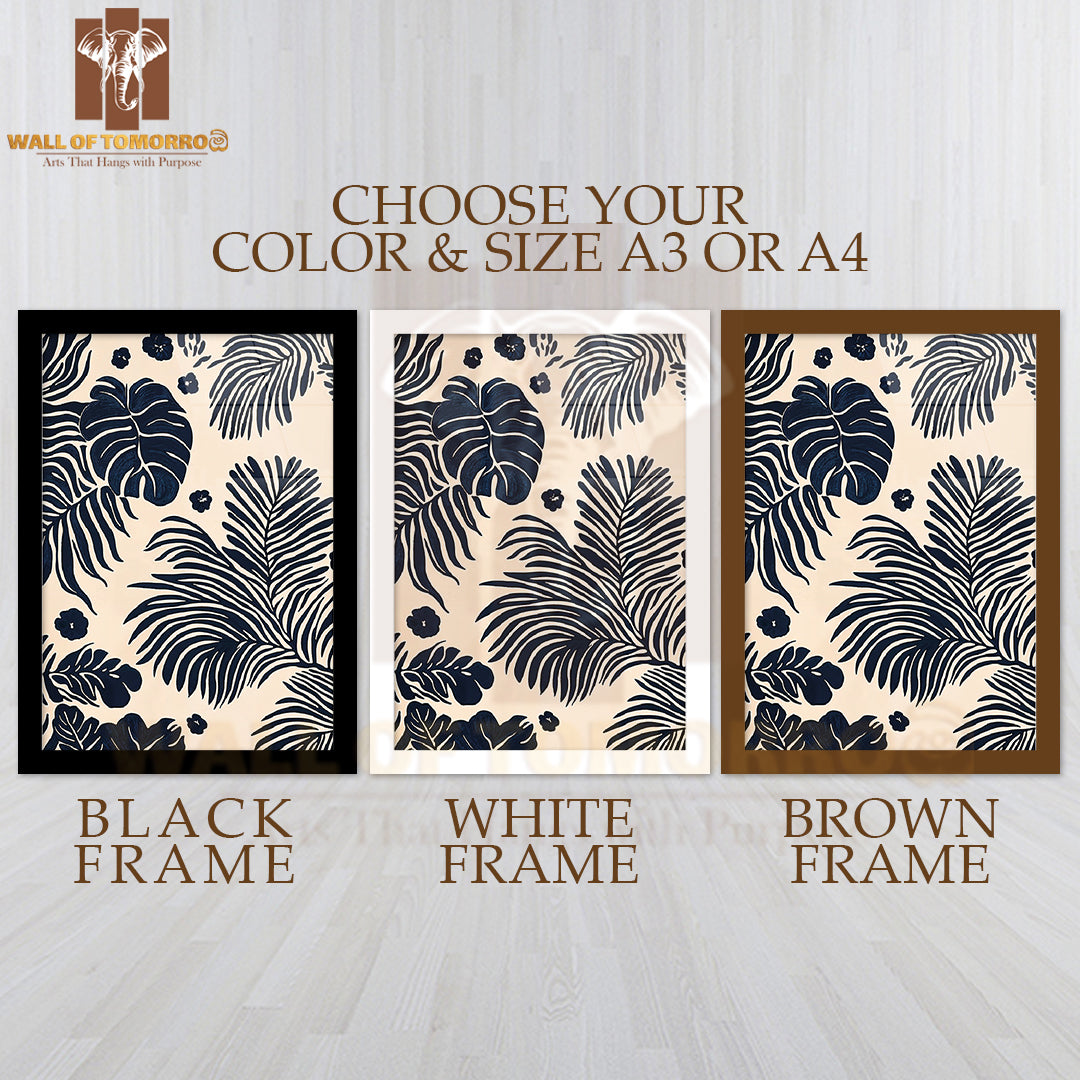 Midnight Foliage Neutral Elegance Art High Quality Glass Frame Wall Décor