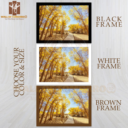 Forest Wooden Path with Yellow Trees High Quality Unframed Poster Print & Waterproof Poster Print Wall Décor