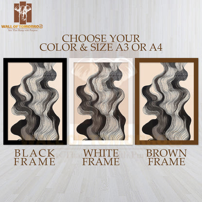 Monochrome Waves Neutral Elegance Art High Quality Glass Frame Wall Décor