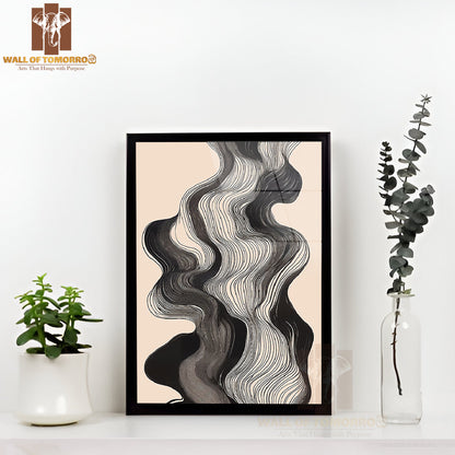 Monochrome Waves Neutral Elegance Art High Quality Glass Frame Wall Décor