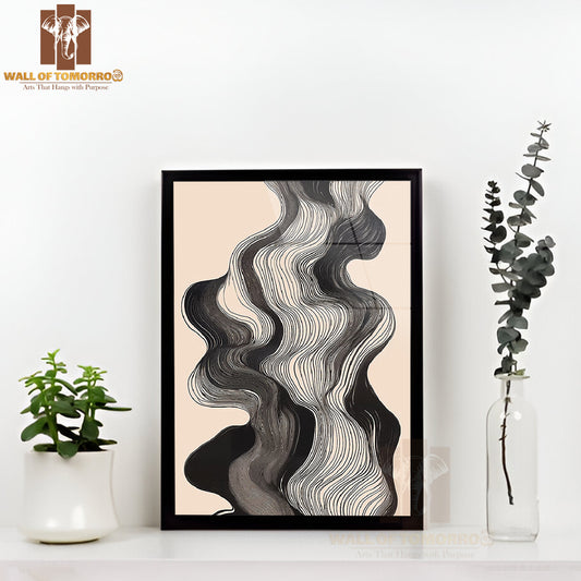 Monochrome Waves Neutral Elegance Art High Quality Glass Frame Wall Décor
