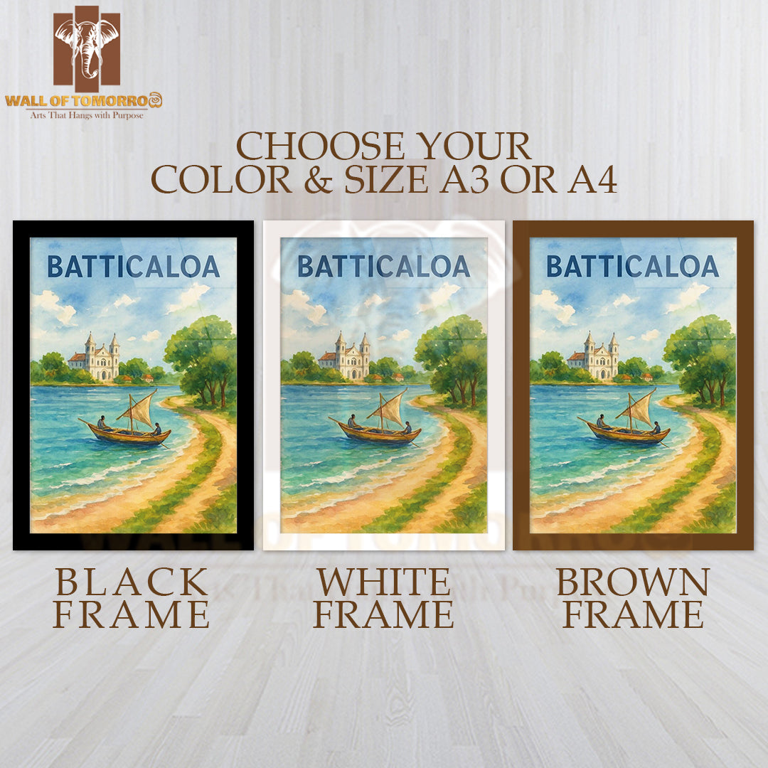 Batticaloa Sri Lanka Watercolor Travel High Quality Glass Frame Wall Décor