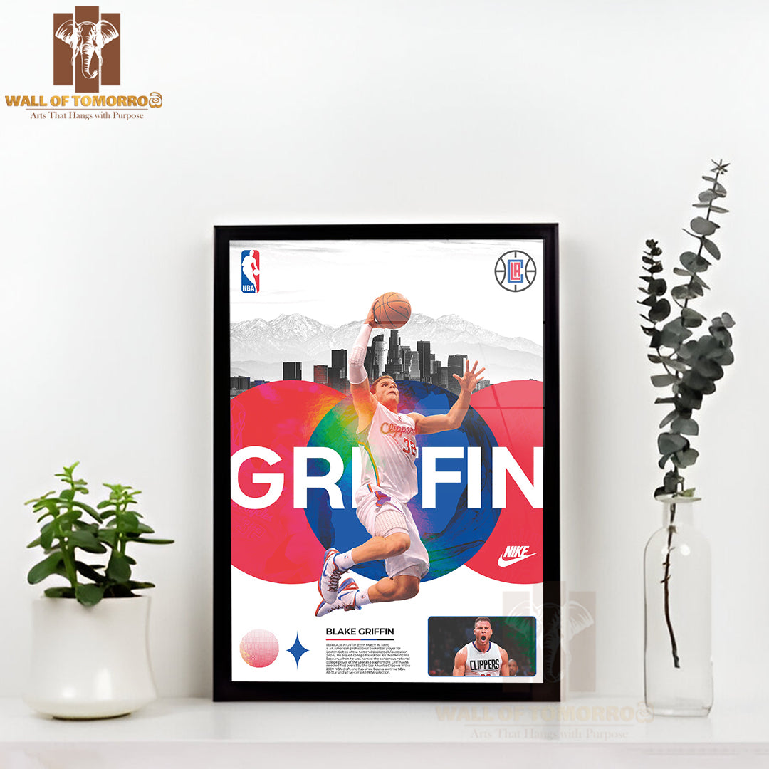 Famous Basketball Team Player Holding a Basketball Sports High Quality Glass Frame Wall Décor