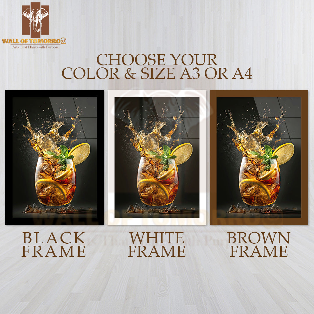 Glass Of Iced Tea with Lemon Slices and Mint High Quality Glass Frame Wall Décor