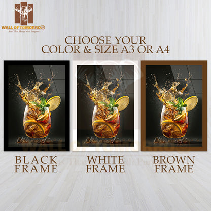 Glass Of Iced Tea with Lemon Slices and Mint High Quality Glass Frame Wall Décor