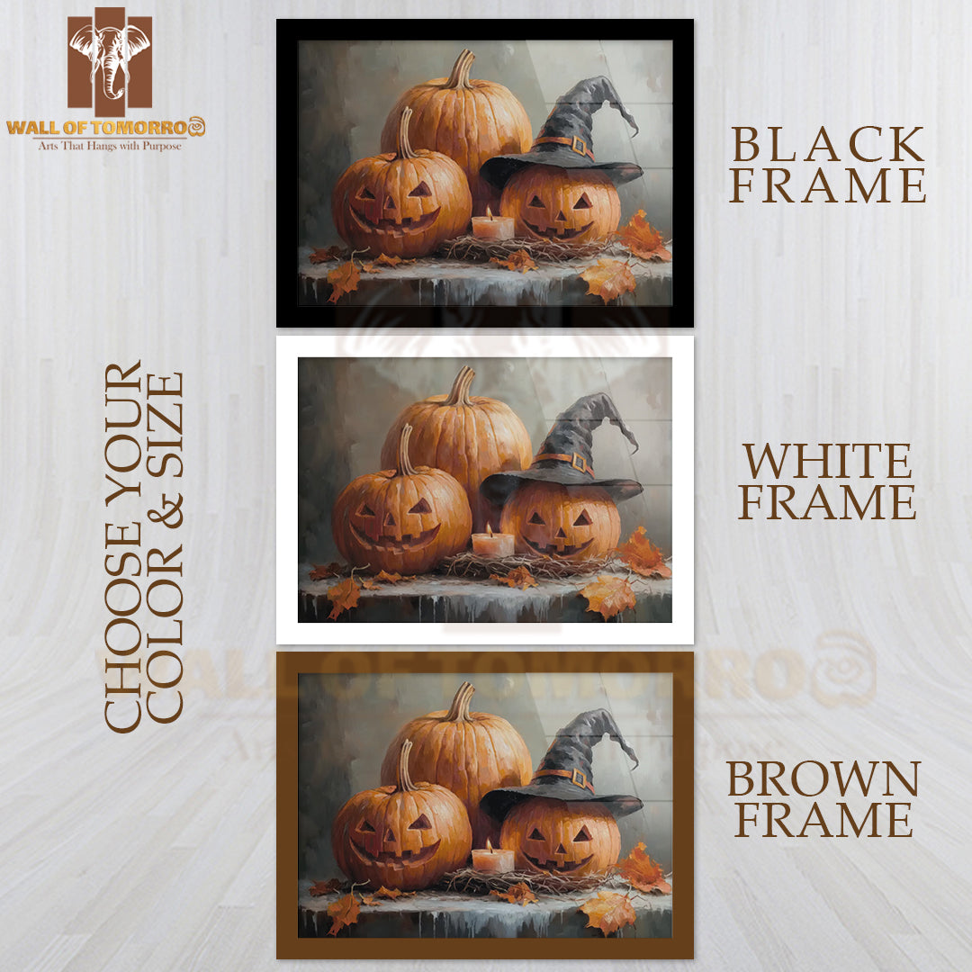 Halloween Pumpkins Painting High Quality Glass Frame Wall Décor
