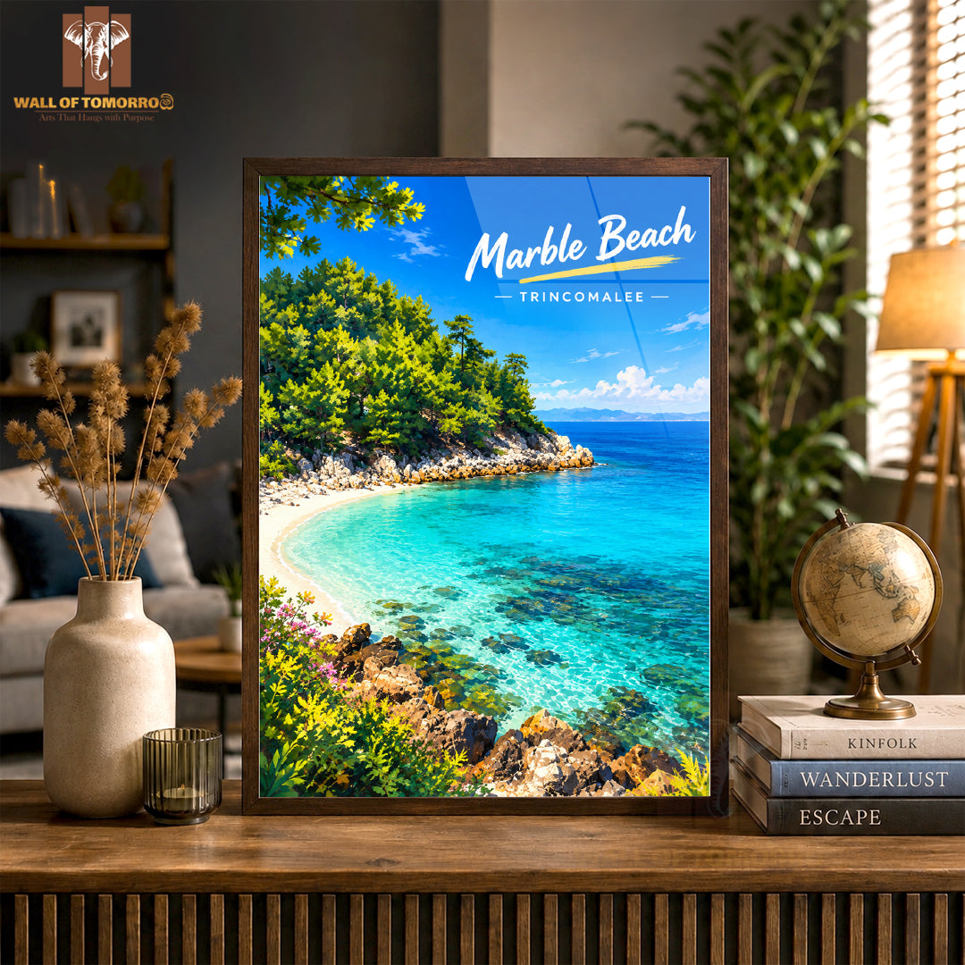 Marble Beach Trincomalee Sri Lanka Travel High Quality Glass Frame Wall Décor