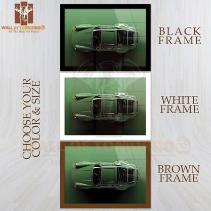 Retro Porsche 911 Green High Quality Glass Frame Wall Décor