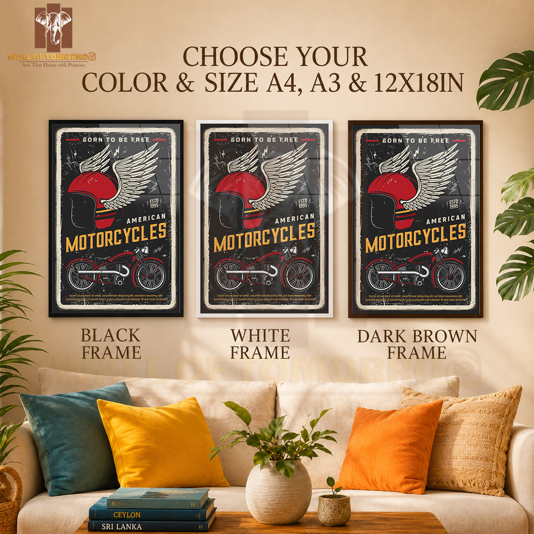 Born To Be Free, American Motorcycles Motor Bike High Quality Glass Frame Wall Décor in Sri Lanka