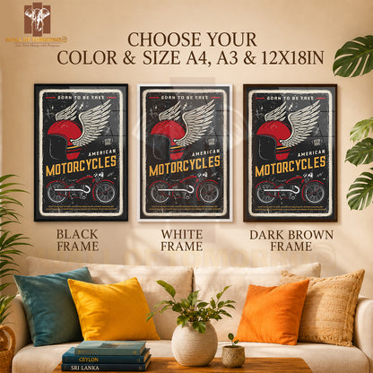 Born To Be Free, American Motorcycles Motor Bike High Quality Glass Frame Wall Décor in Sri Lanka