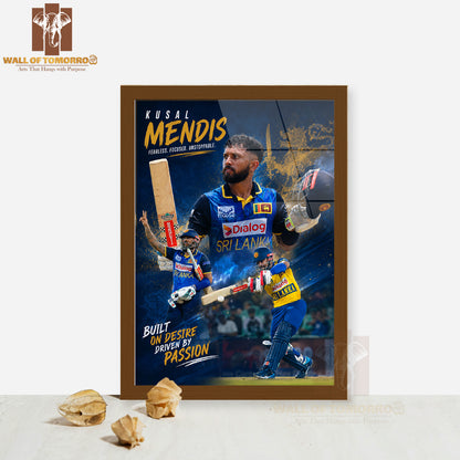 Sri Lankan Cricketer Kusal Mendis in his Team Jersey Sports High Quality Glass Frame Wall Décor