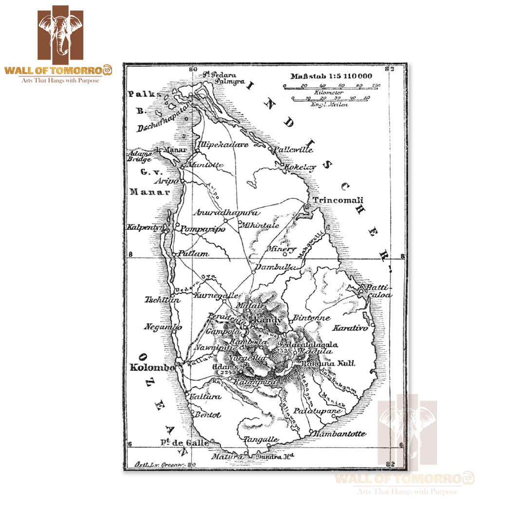 Ceylon Map 1890 High Quality Unframed Poster Print & Waterproof Poster Print Wall Décor in Sri Lanka