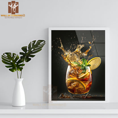 Glass Of Iced Tea with Lemon Slices and Mint High Quality Glass Frame Wall Décor
