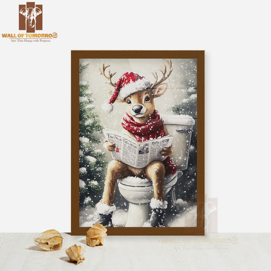 Reindeer on the Toilet High Quality Glass Frame Wall Décor