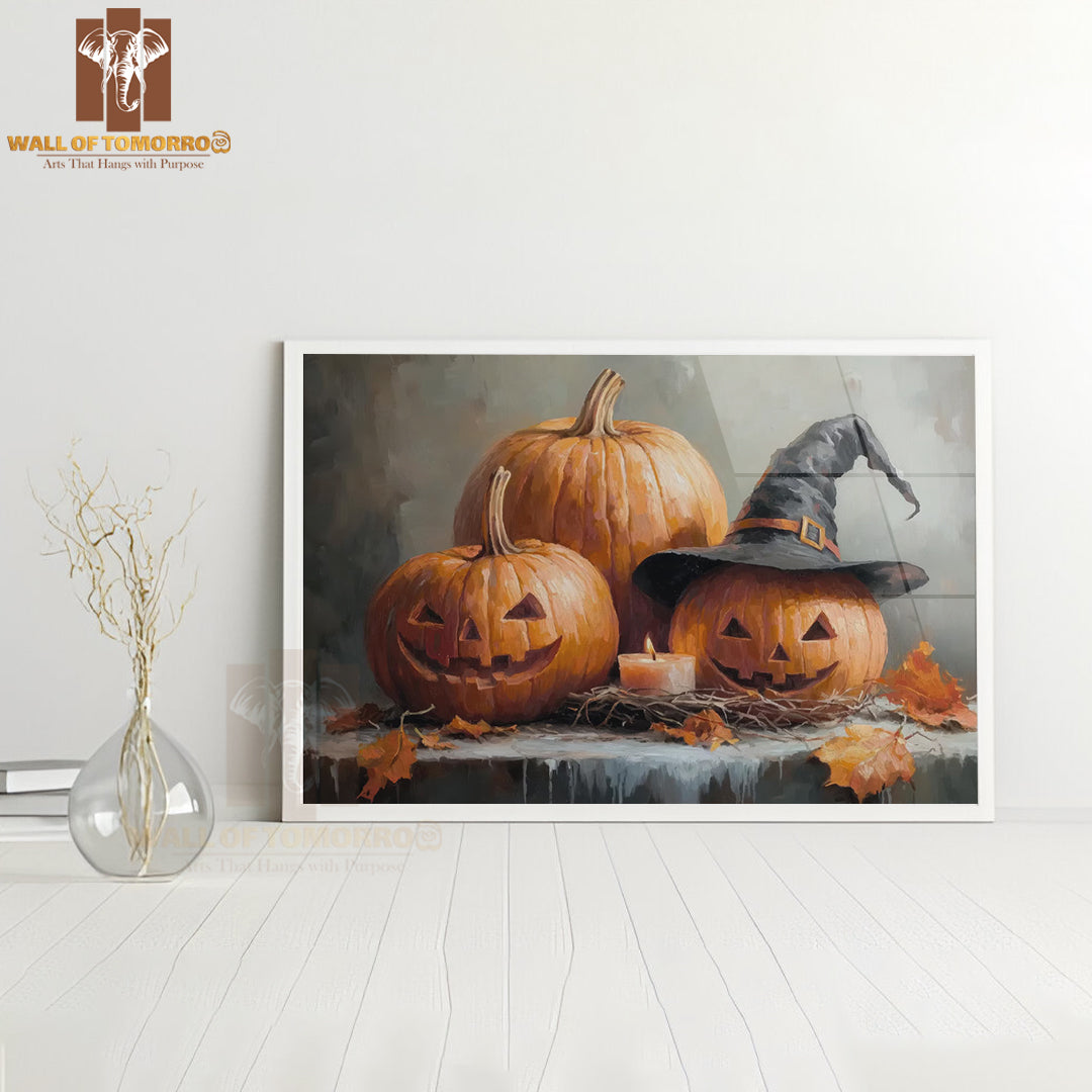 Halloween Pumpkins Painting High Quality Glass Frame Wall Décor