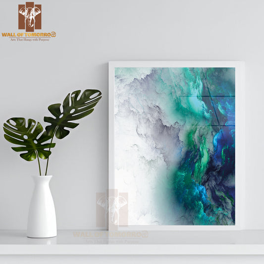 Colorful Blue & Green Abstract Cloud Design High Quality Glass Frame Wall Décor