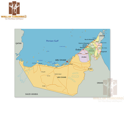 United Arab Emirates Political Map Educational High Quality Unframed Poster Print & Waterproof Poster Print Wall Décor