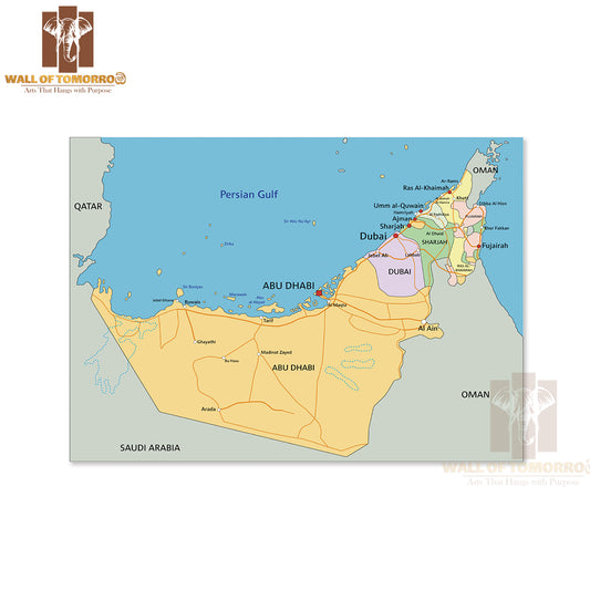 United Arab Emirates Political Map Educational High Quality Unframed Poster Print & Waterproof Poster Print Wall Décor
