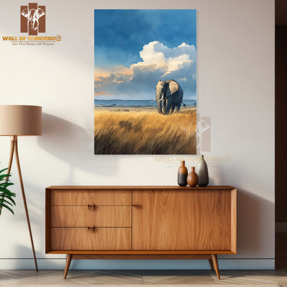 A Solitary Elephant Walks Through Golden Savanna Grass Animals High Quality Unframed Poster Print & Laminated Poster Print Wall Décor in Sri Lanka