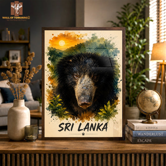 Bear (Walaha) Sri Lanka Travel Animals High Quality Glass Frame Wall Décor