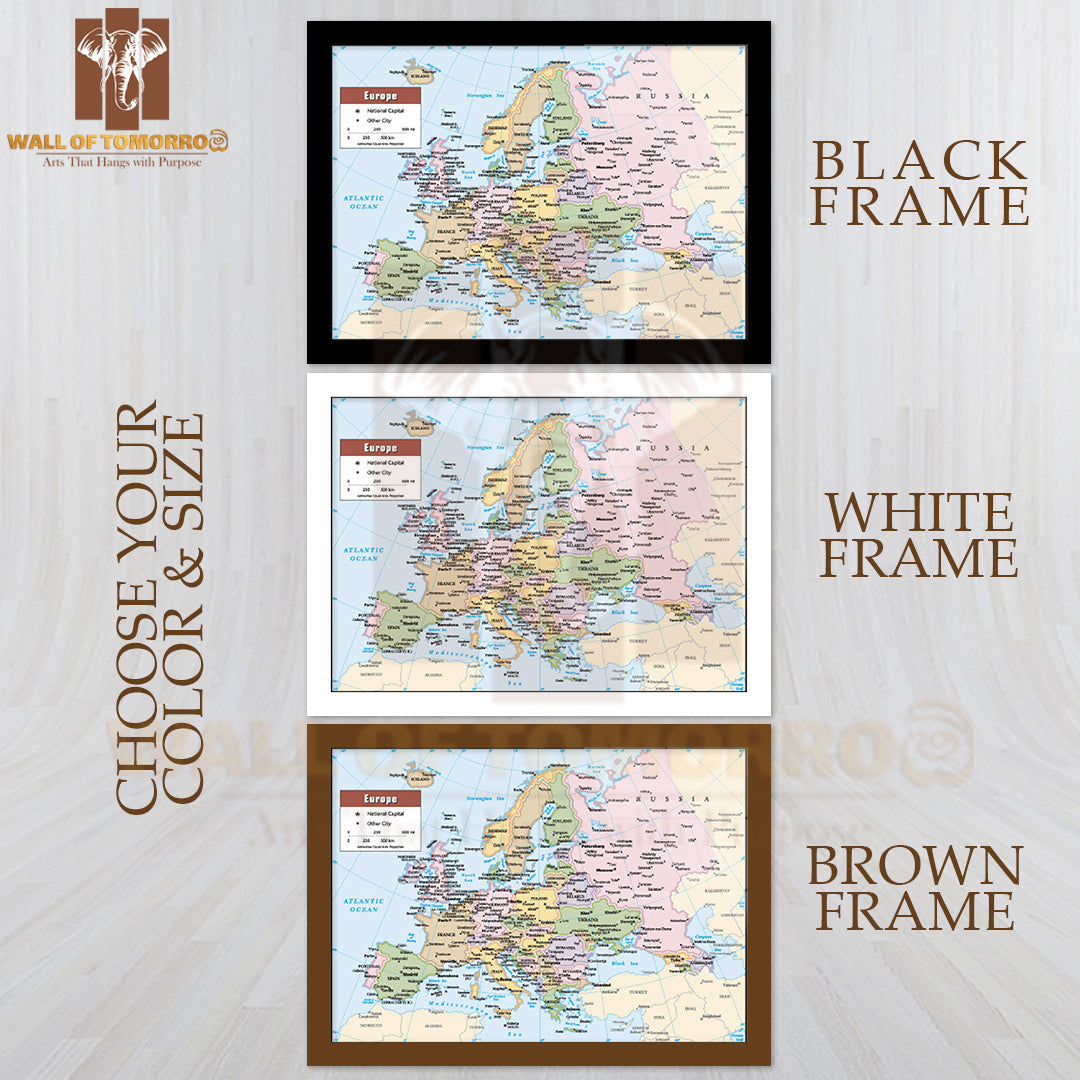 2012 Europe Political Continent Map Educational High Quality Glass Frame Wall Décor