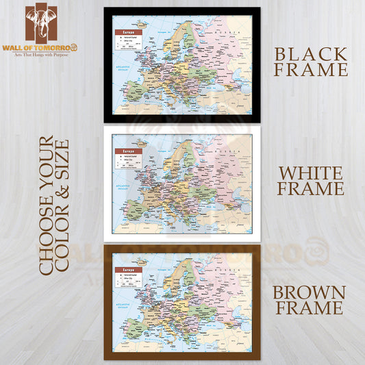 2012 Europe Political Continent Map Educational High Quality Glass Frame Wall Décor