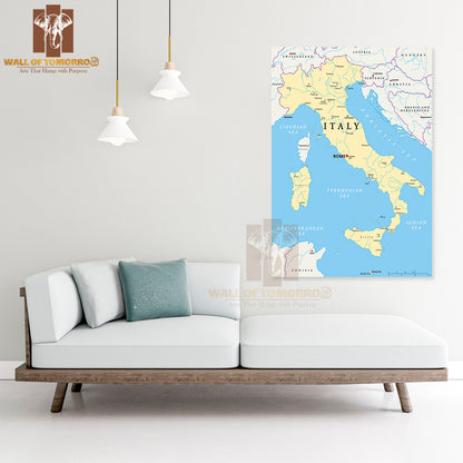 Map of Italy with The Capital Rome Educational High Quality Unframed Poster Print & Waterproof Poster Print Wall Décor