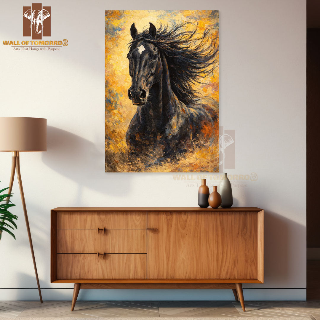 Black Horse Painting Animals High Quality Unframed Poster Print & Laminated Poster Print Wall Décor in Sri Lanka