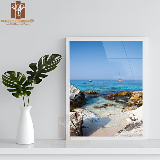 Thassos Beach View Marble High Quality Glass Frame Wall Décor