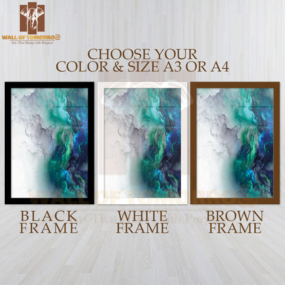 Colorful Blue & Green Abstract Cloud Design High Quality Glass Frame Wall Décor