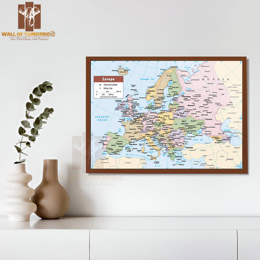 2012 Europe Political Continent Map Educational High Quality Glass Frame Wall Décor