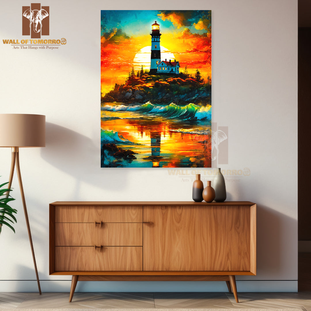 Painting Of a Lighthouse on A Rocky Shore High Quality Unframed Poster Print & Waterproof Poster Print Wall Décor