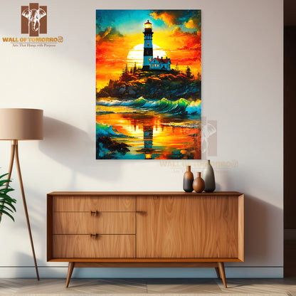 Painting Of a Lighthouse on A Rocky Shore High Quality Unframed Poster Print & Waterproof Poster Print Wall Décor