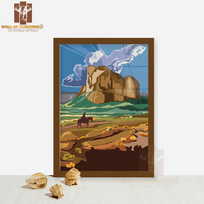 Cowboy In a Hat Riding a Horse Across a Vast Desert High Quality Glass Frame Wall Décors in Sri Lanka
