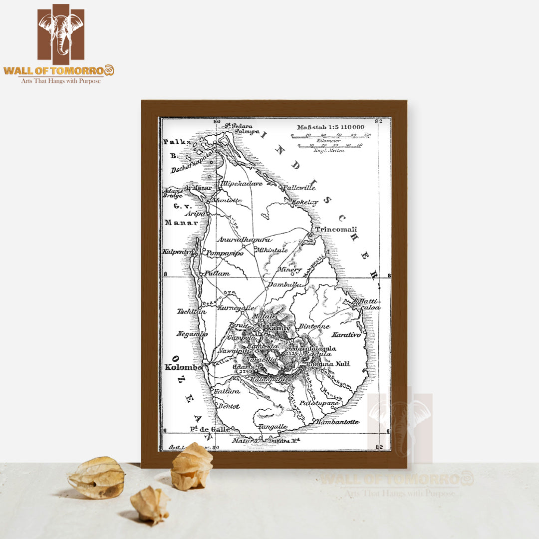 Ceylon Map 1890 High Quality Glass Frame Wall Décors in Sri Lanka
