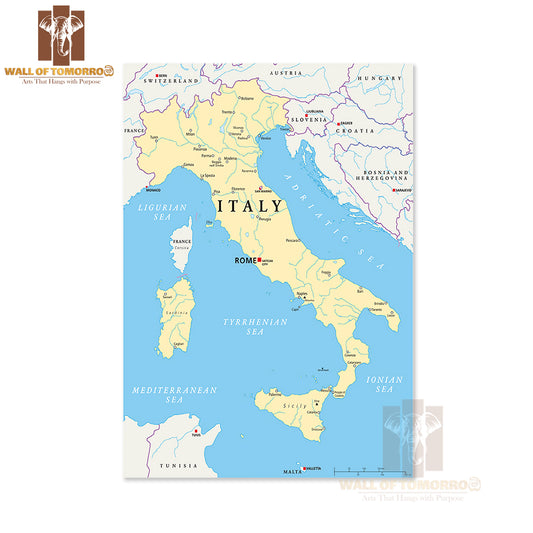 Map of Italy with The Capital Rome Educational High Quality Unframed Poster Print & Waterproof Poster Print Wall Décor