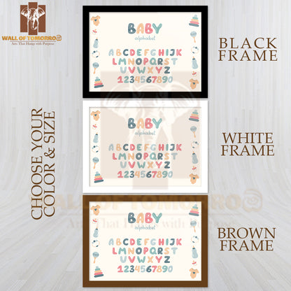 Cute Children's Alphabet in Scandinavian Style Educational High Quality Glass Frame Wall Décor