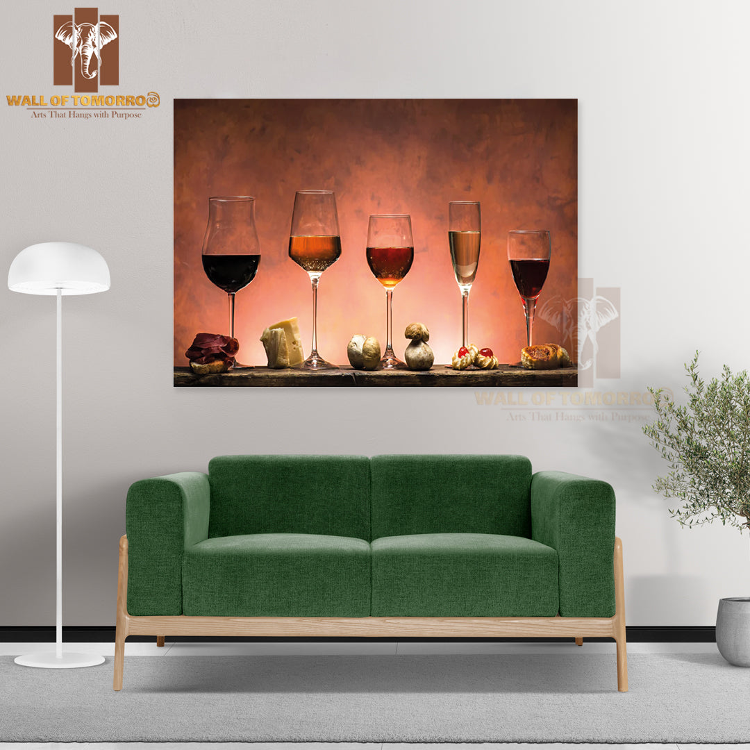 A Row of Wine Glasses with Different Wines in Them High Quality Unframed Poster Print & Waterproof Poster Print Wall Décor