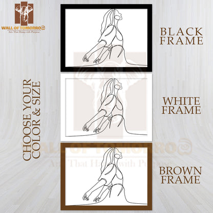 Line Drawing of a Woman Stretching Arms High Quality Glass Frame Wall Décor