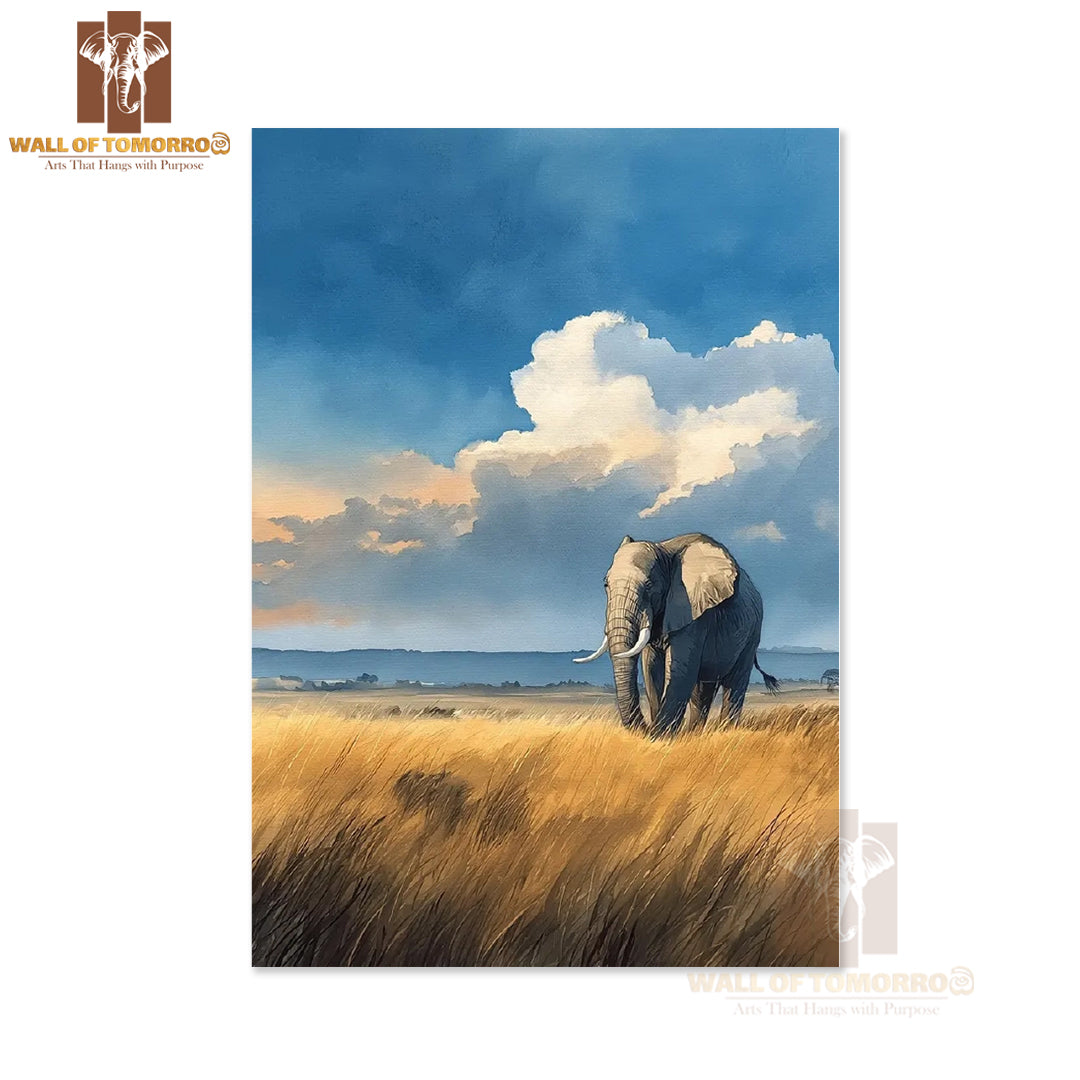 A Solitary Elephant Walks Through Golden Savanna Grass Animals High Quality Unframed Poster Print & Laminated Poster Print Wall Décor in Sri Lanka