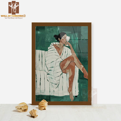 Relaxed Elegance Women Painting High Quality Glass Frame Wall Décor
