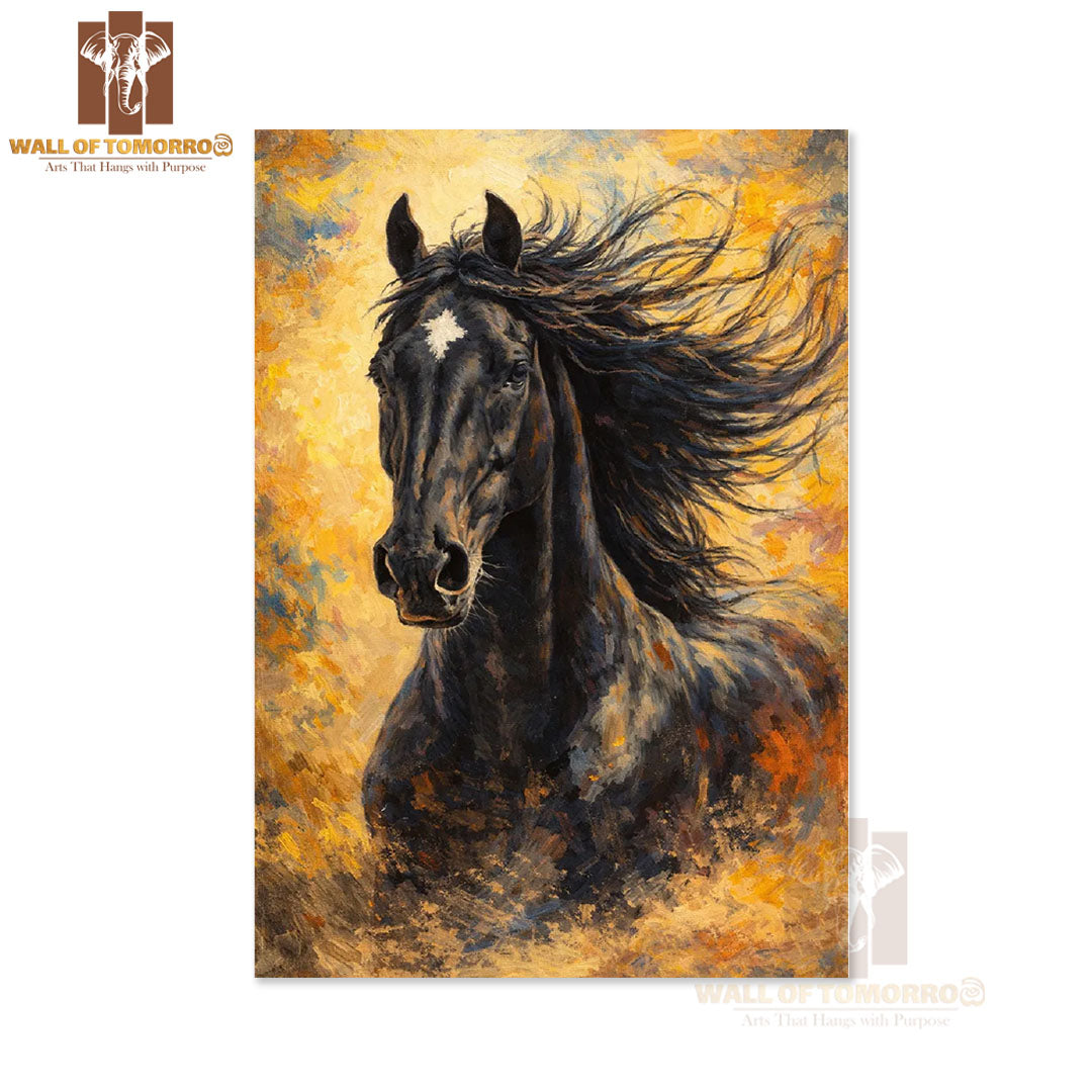 Black Horse Painting Animals High Quality Unframed Poster Print & Laminated Poster Print Wall Décor in Sri Lanka
