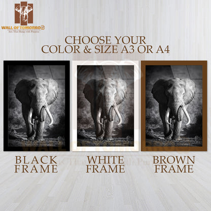 Large Elephant Approaching High Quality Glass Frame Wall Décor