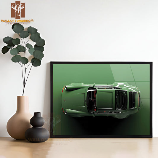Retro Porsche 911 Green High Quality Glass Frame Wall Décor