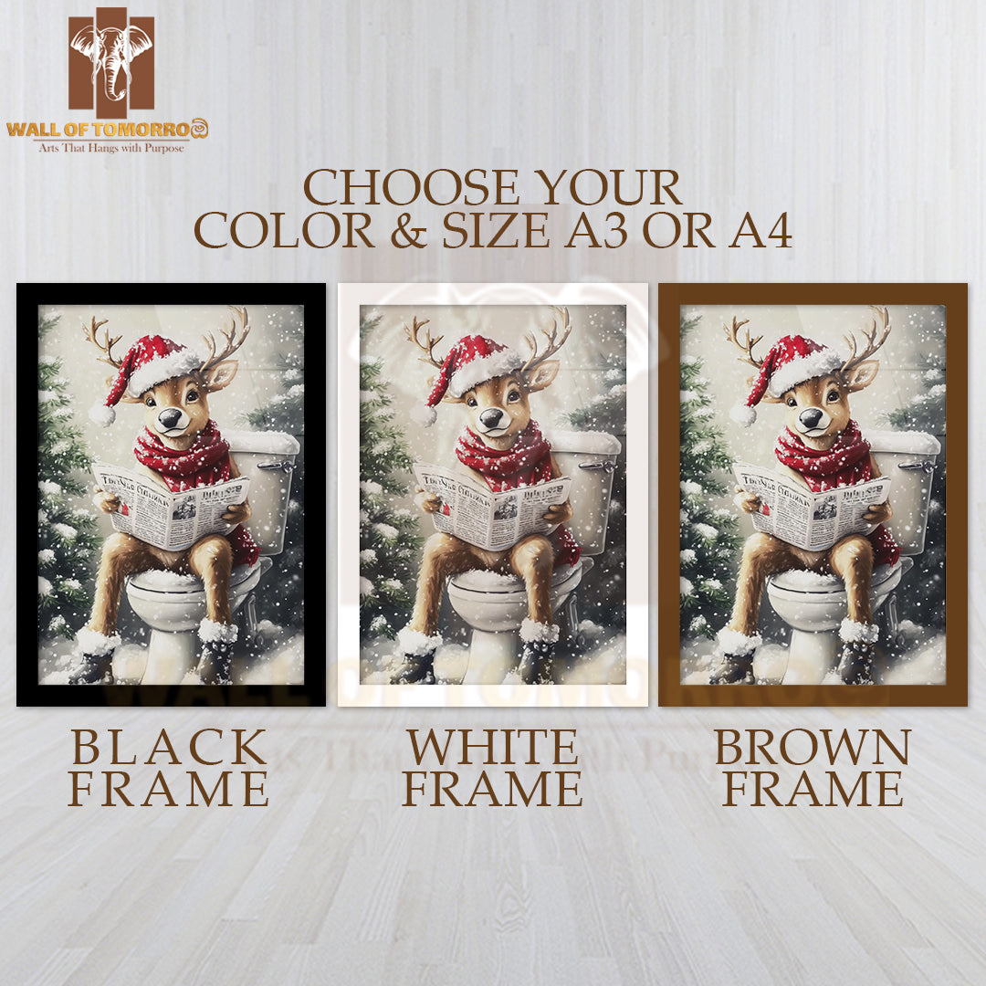 Reindeer on the Toilet High Quality Glass Frame Wall Décor