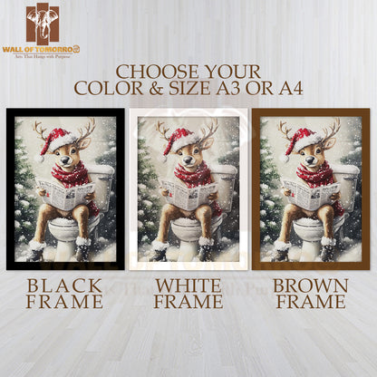 Reindeer on the Toilet High Quality Glass Frame Wall Décor