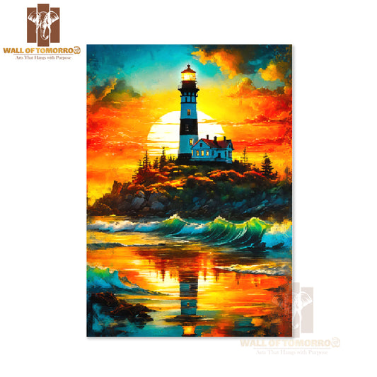 Painting Of a Lighthouse on A Rocky Shore High Quality Unframed Poster Print & Waterproof Poster Print Wall Décor