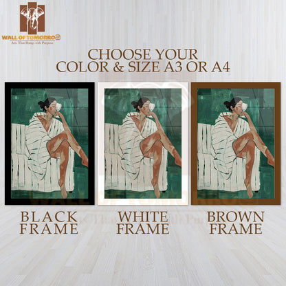 Relaxed Elegance Women Painting High Quality Glass Frame Wall Décor
