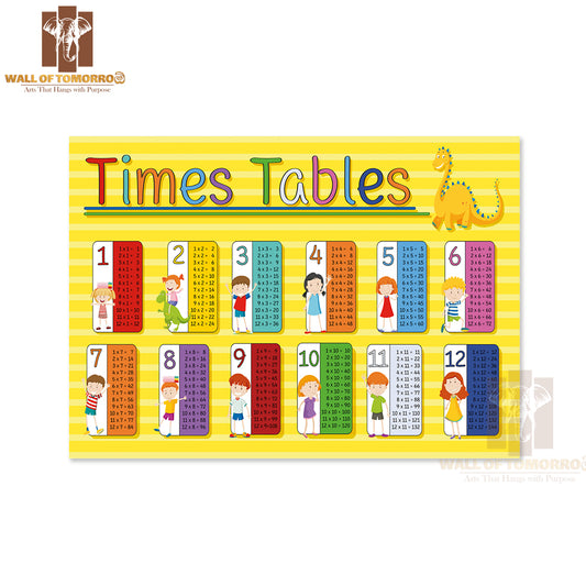 Time Tables Chart with Happy Kids Educational High Quality Unframed Poster Print & Waterproof Poster Print Wall Décor