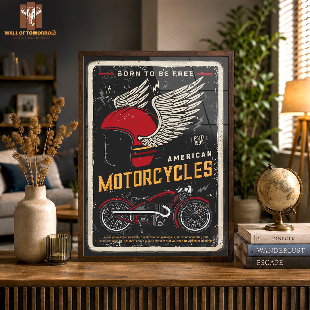 Born To Be Free, American Motorcycles Motor Bike High Quality Glass Frame Wall Décor in Sri Lanka